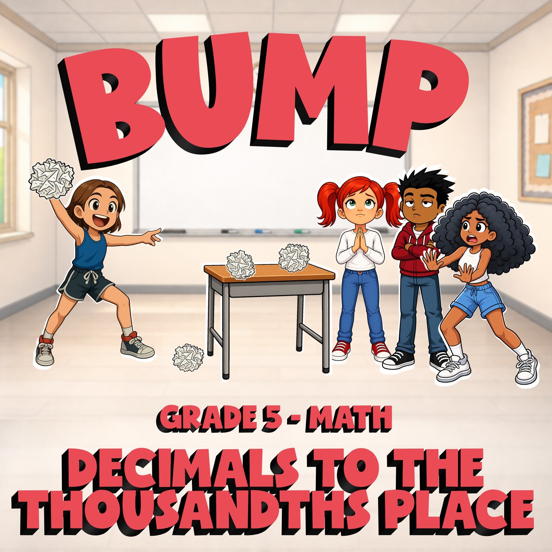 Decimals to The Thousandths Place BUMP Math Game - No Prep Grade 5 Review