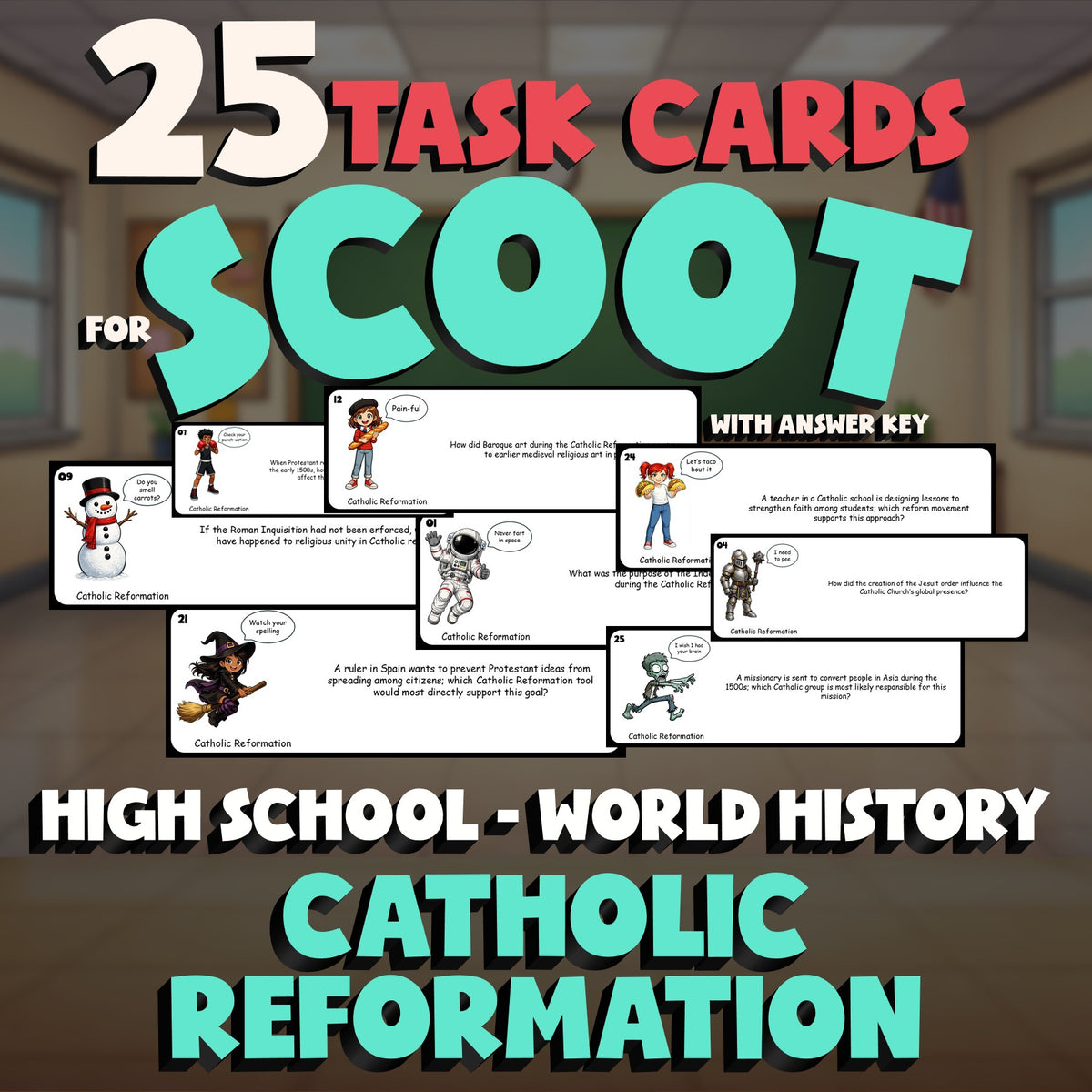 Catholic Reformation SCOOT TASK CARDS Game - No Prep World History Review