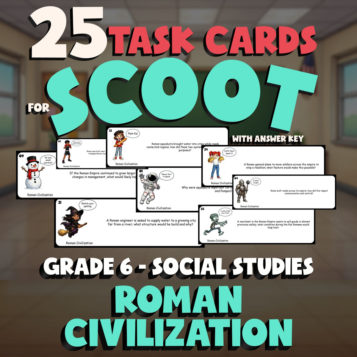 Roman Civilization SCOOT TASK CARDS Socials Game - No Prep Grade 6 Review