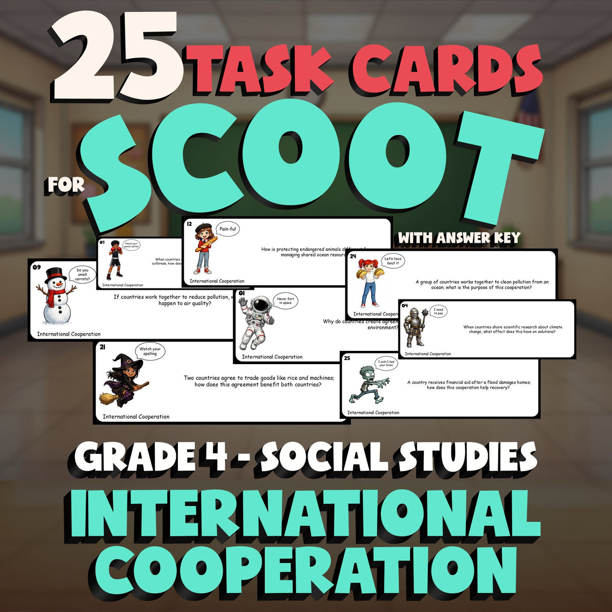 International Cooperation SCOOT TASK CARDS Socials Game - No Prep Grade 4 Review