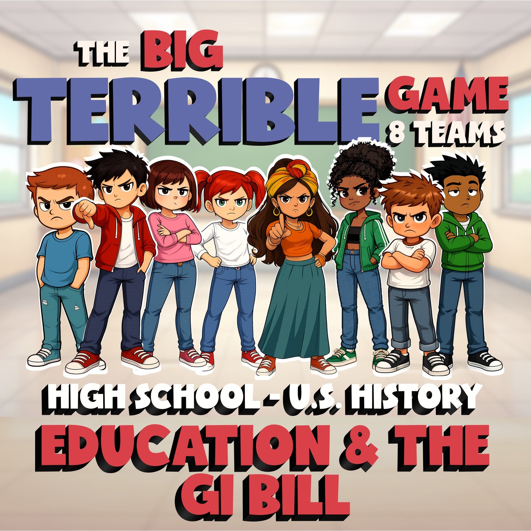 Education & the GI Bill BIG TERRIBLE GAME - No Prep U.S. History Review Activity