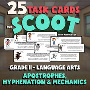 Apostrophes, Hyphenation & Mechanics SCOOT TASK CARDS ELA Game - Grade 11