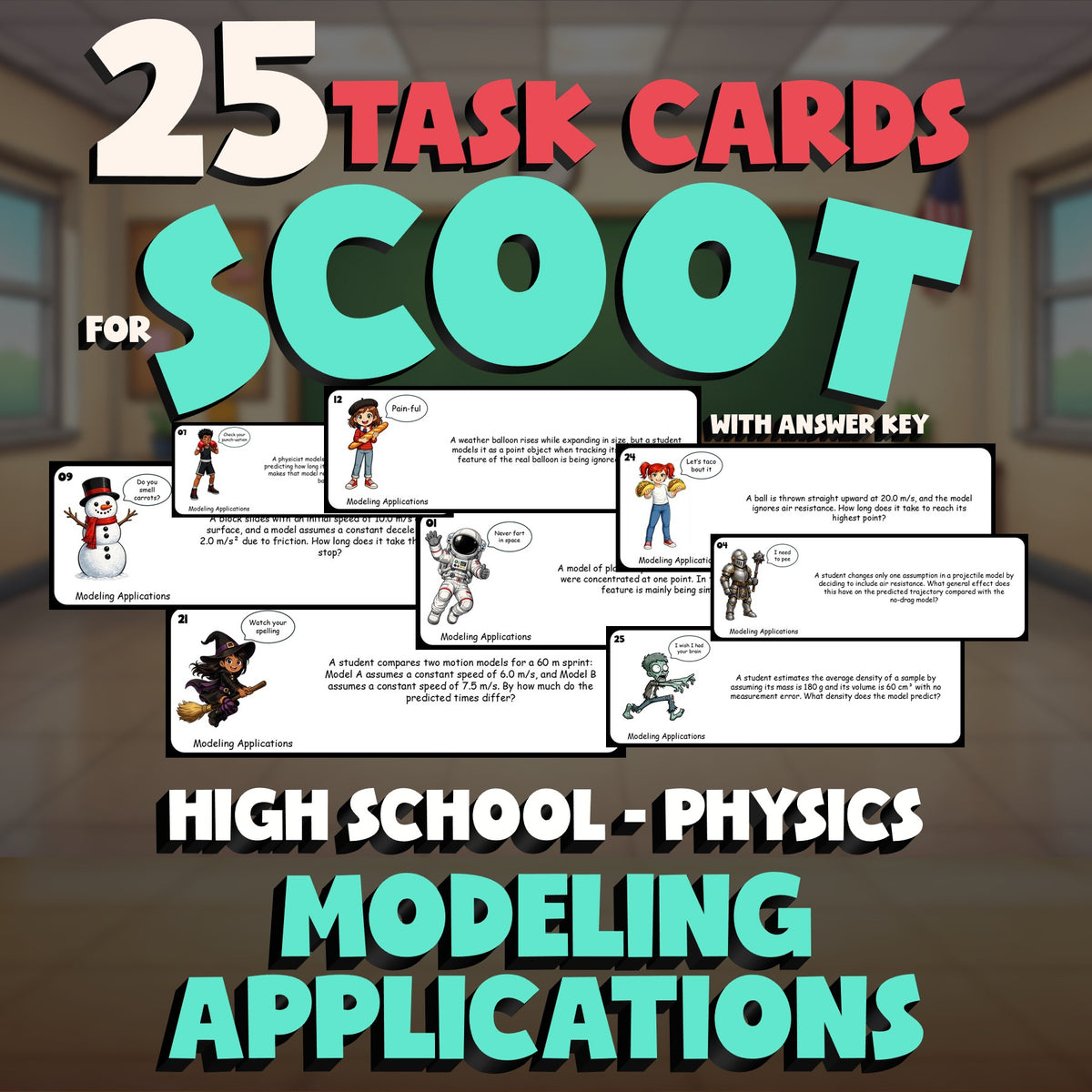 Modeling Applications SCOOT TASK CARDS Science Game - No Prep Physics Review