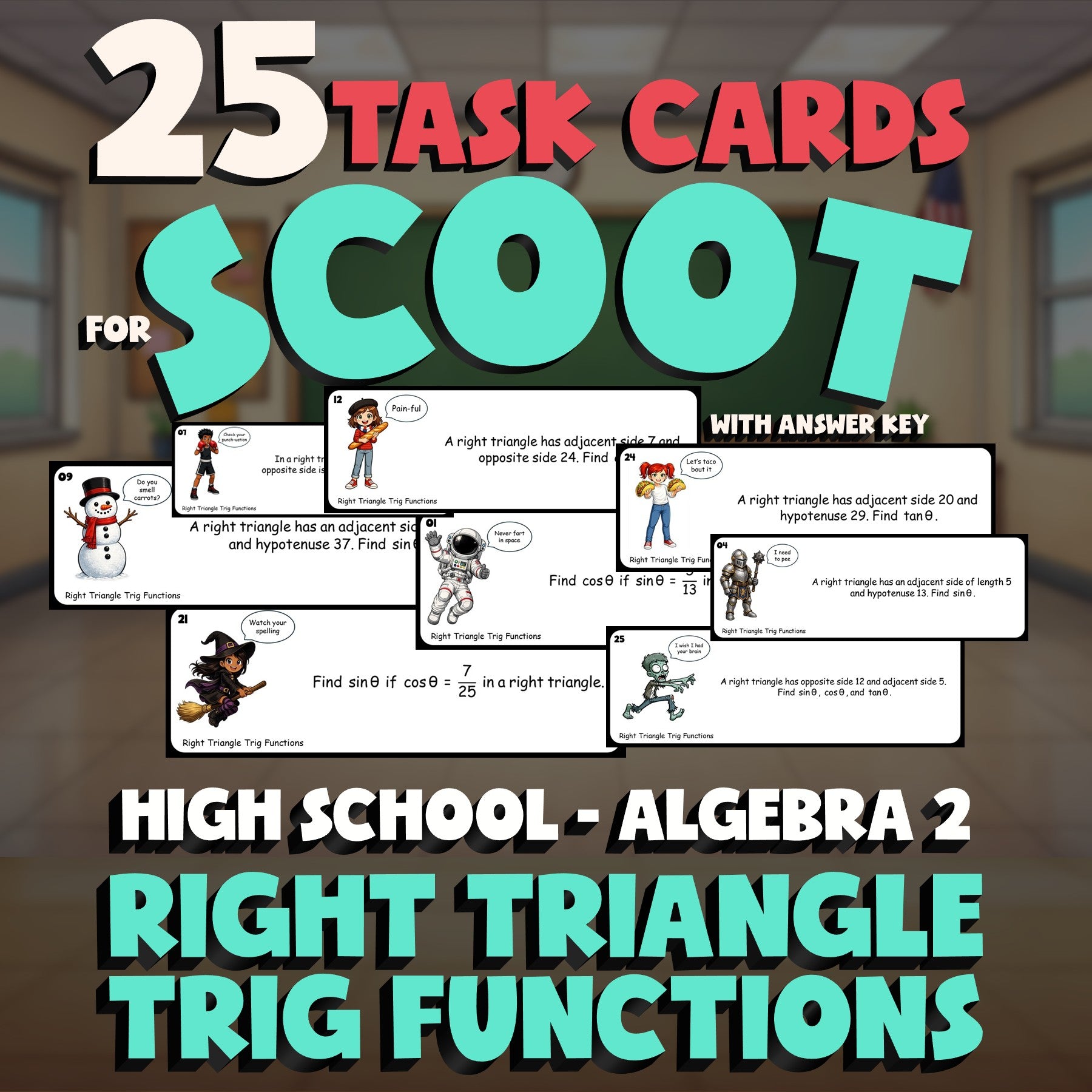 Right Triangle Trig Functions SCOOT TASK CARDS Math Game - No Prep Algebra 2