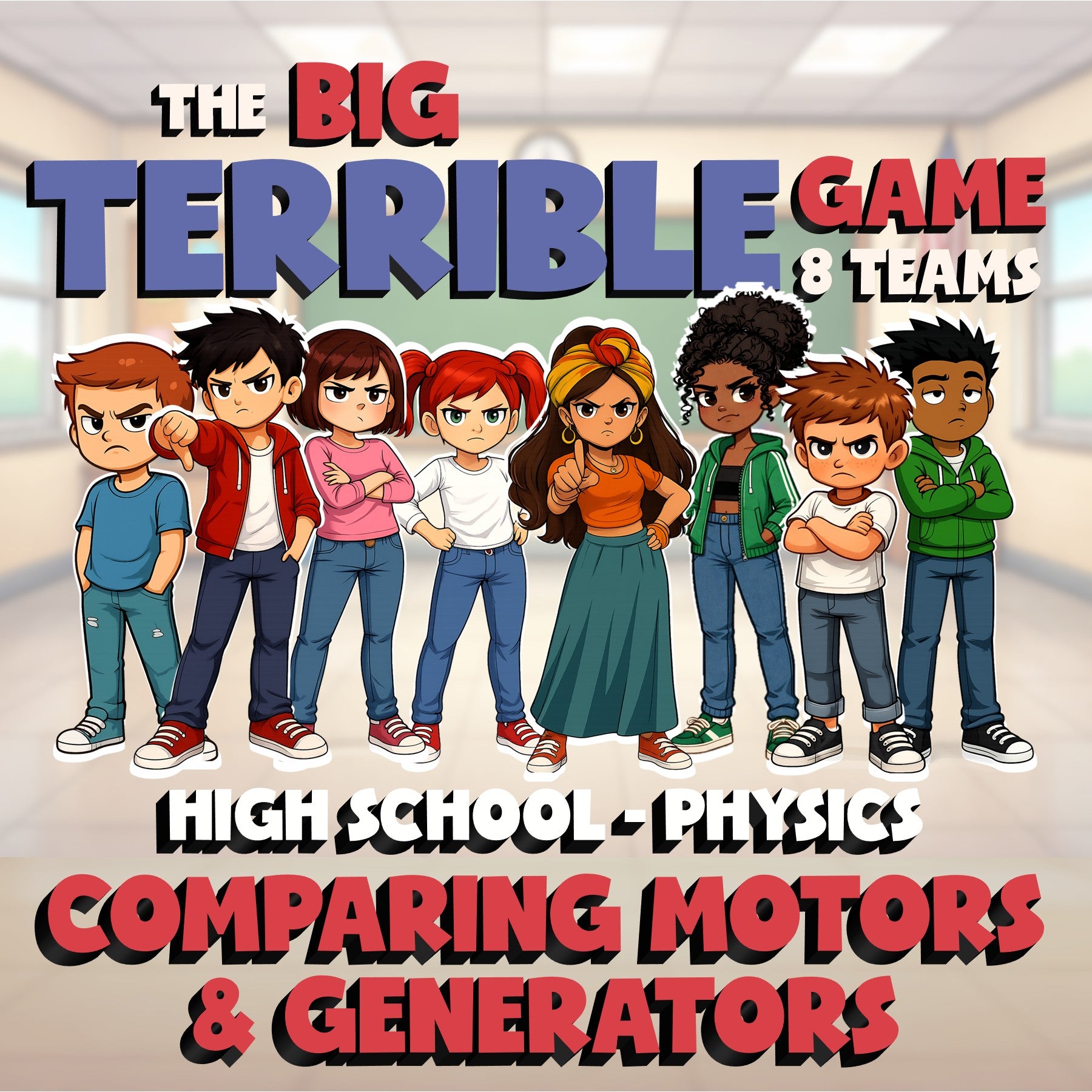 Comparing Motors & Generators BIG TERRIBLE GAME - No Prep Physics Science Review