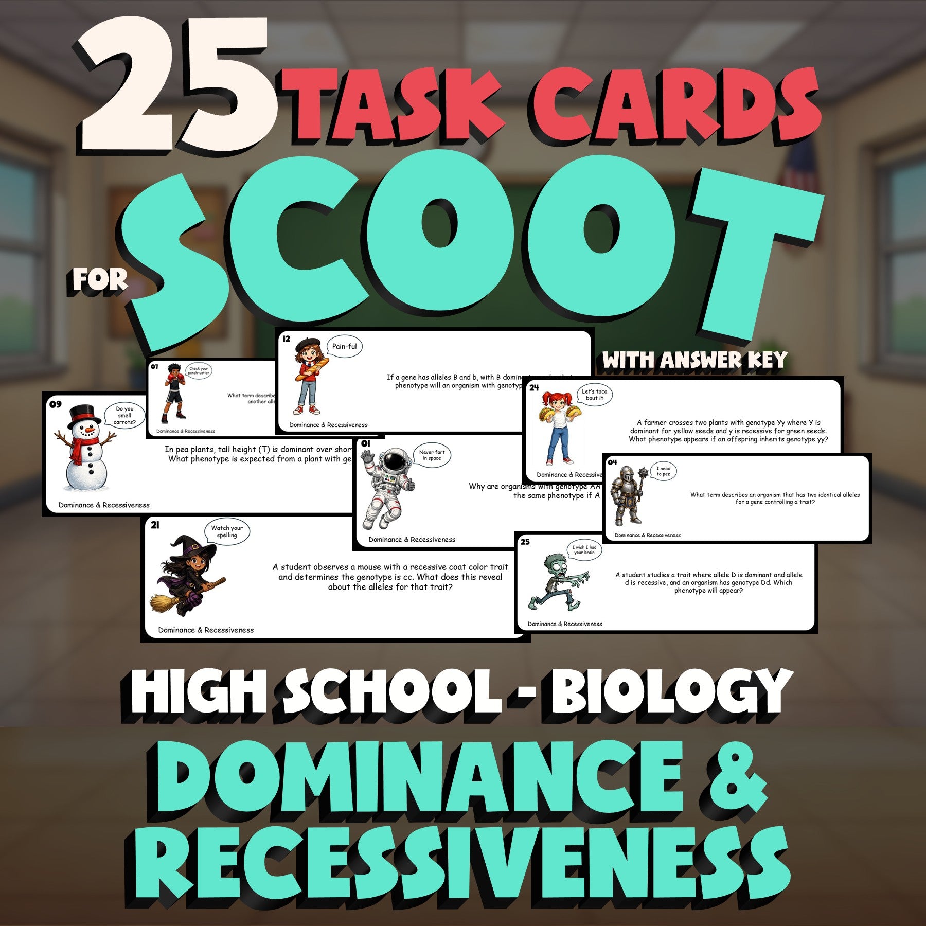 Dominance & Recessiveness SCOOT TASK CARDS Science Game - No Prep Biology Review