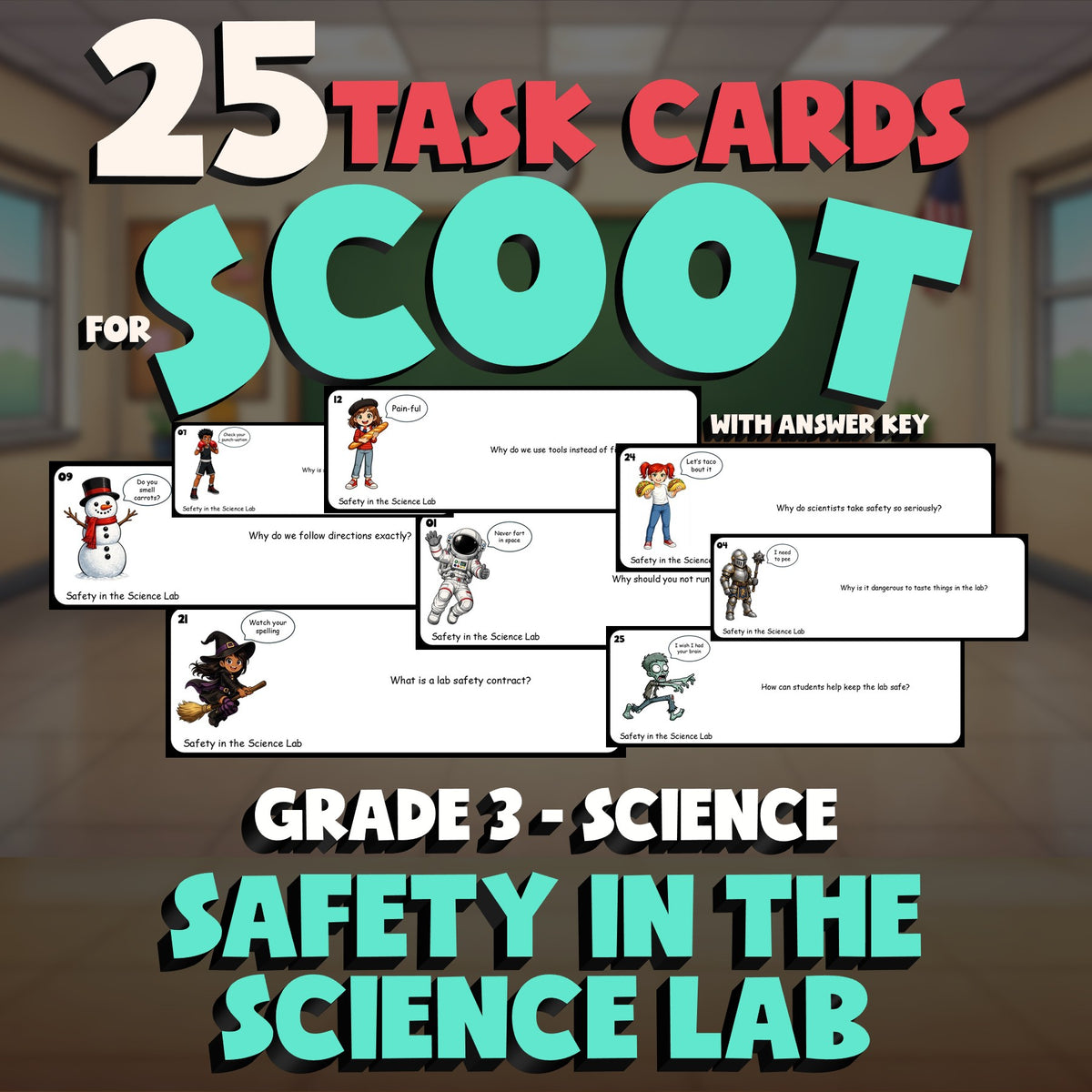 Safety in the Science Lab SCOOT TASK CARDS Science Game - No Prep Grade 3 Review
