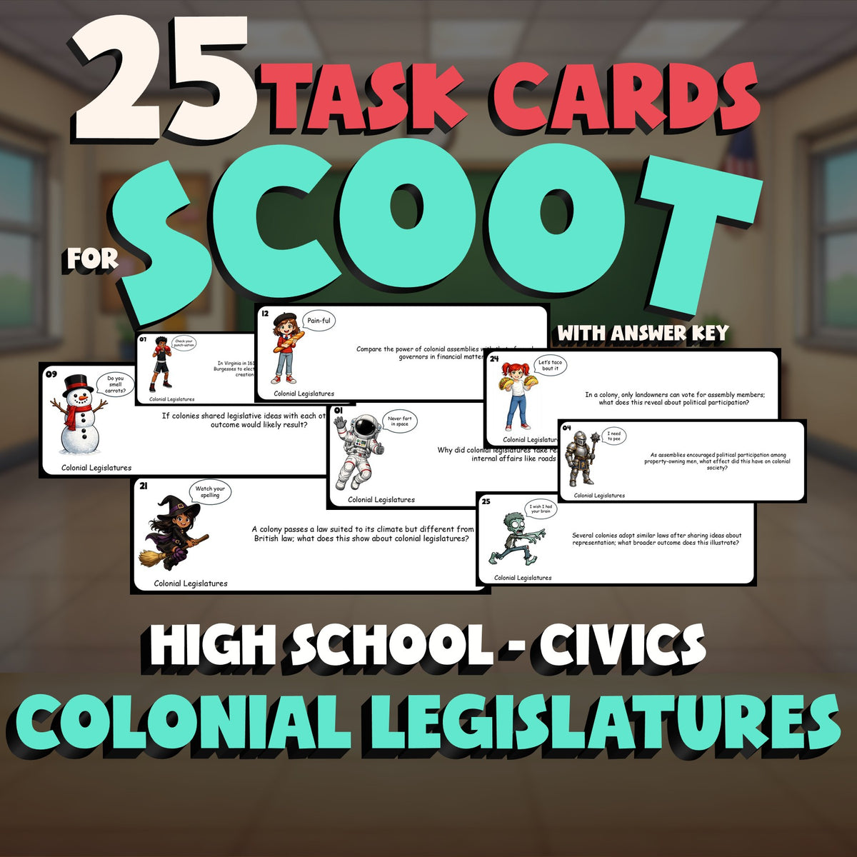 Colonial Legislatures SCOOT TASK CARDS Civics Game - No Prep Review Activity