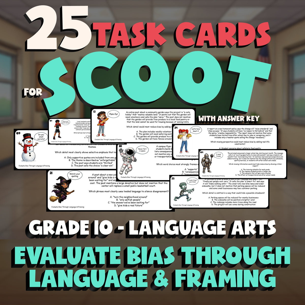 Evaluate Bias Through Language & Framing SCOOT TASK CARDS ELA Game - Grade 10