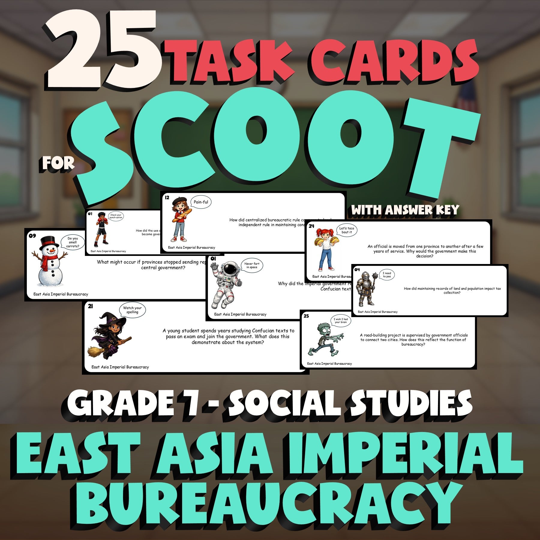 East Asia Imperial Bureaucracy SCOOT TASK CARDS Socials Game - No Prep Grade 7