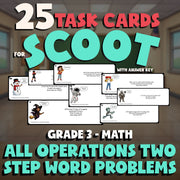 All Operations Two Step Word Problems SCOOT TASK CARDS Math Game - Grade 3