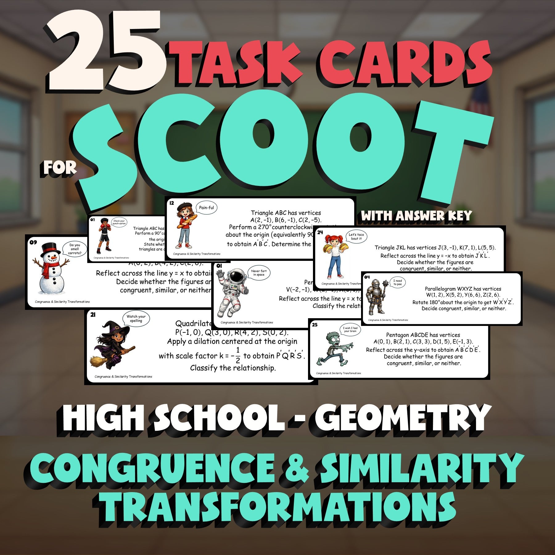 Congruence & Similarity Transformations SCOOT TASK CARDS Math Game - Geometry
