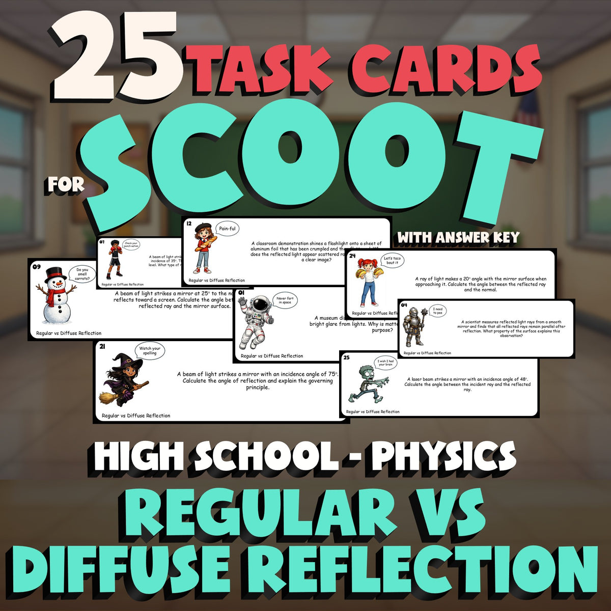 Regular vs Diffuse Reflection SCOOT TASK CARDS Science Game - No Prep Physics