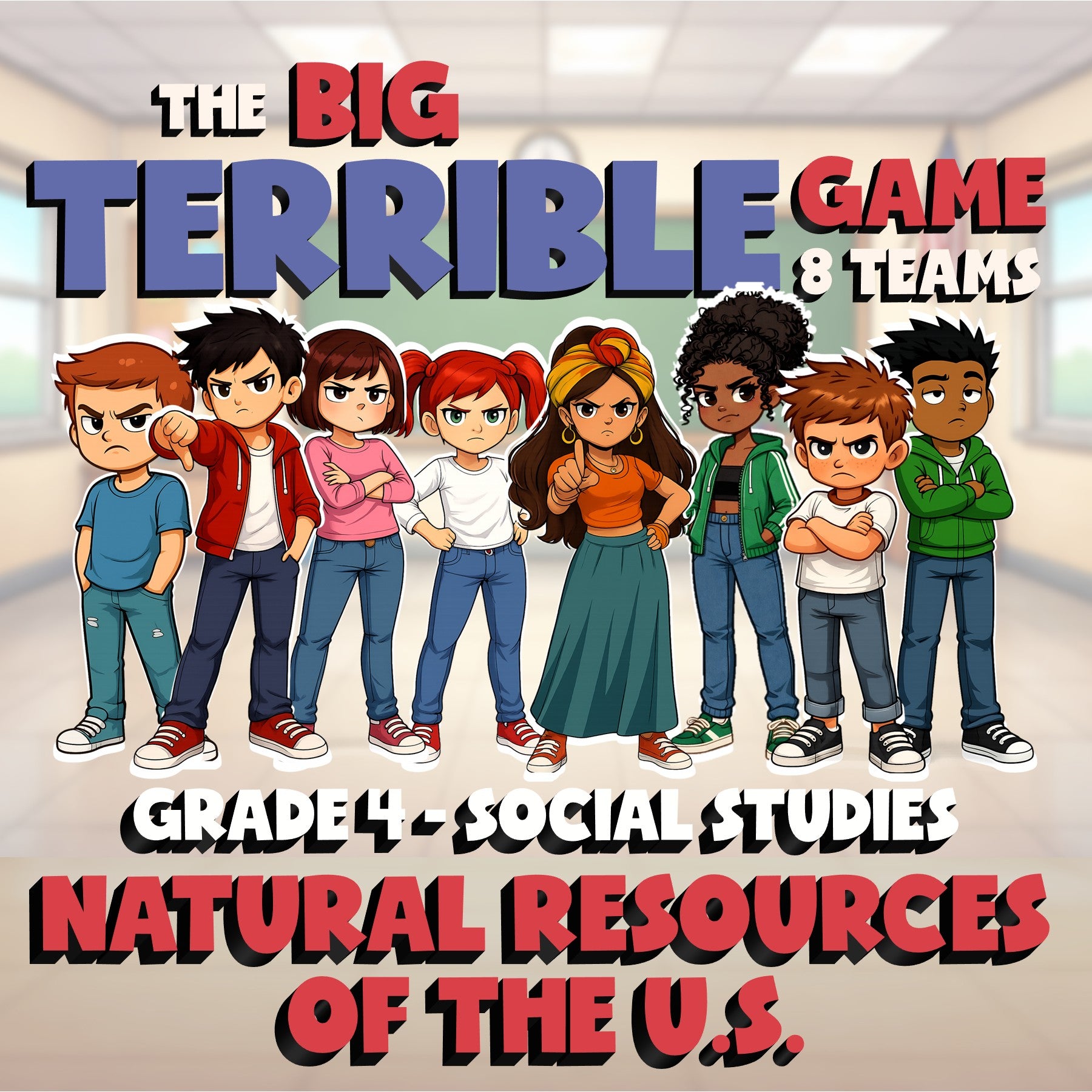 Natural Resources of the U.S. BIG TERRIBLE GAME - No Prep Grade 4 Socials Review