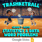 Statistics & Data Word Problems TRASHKETBALL Math Game - No Prep Grade 7 Review