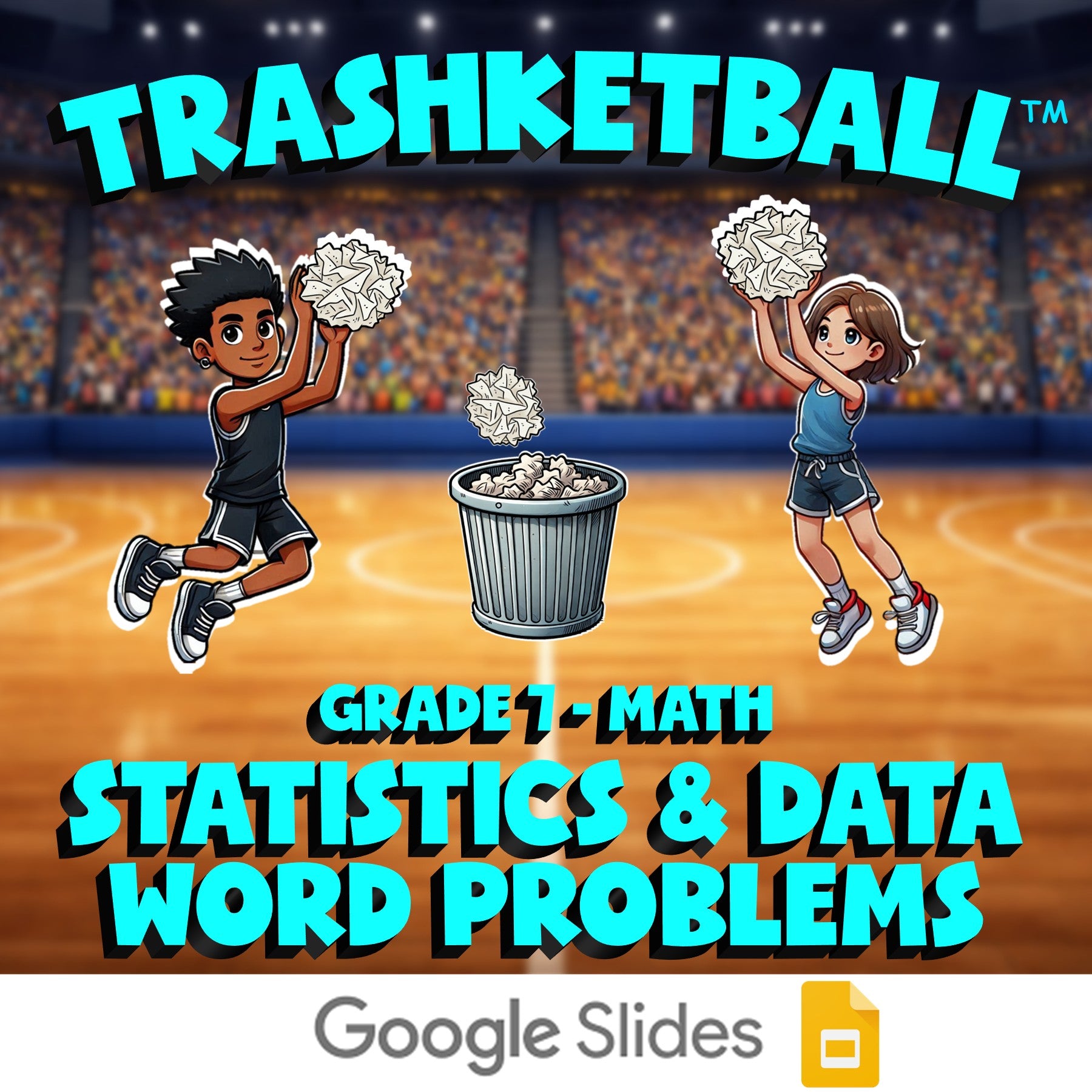 Statistics & Data Word Problems TRASHKETBALL Math Game - No Prep Grade 7 Review