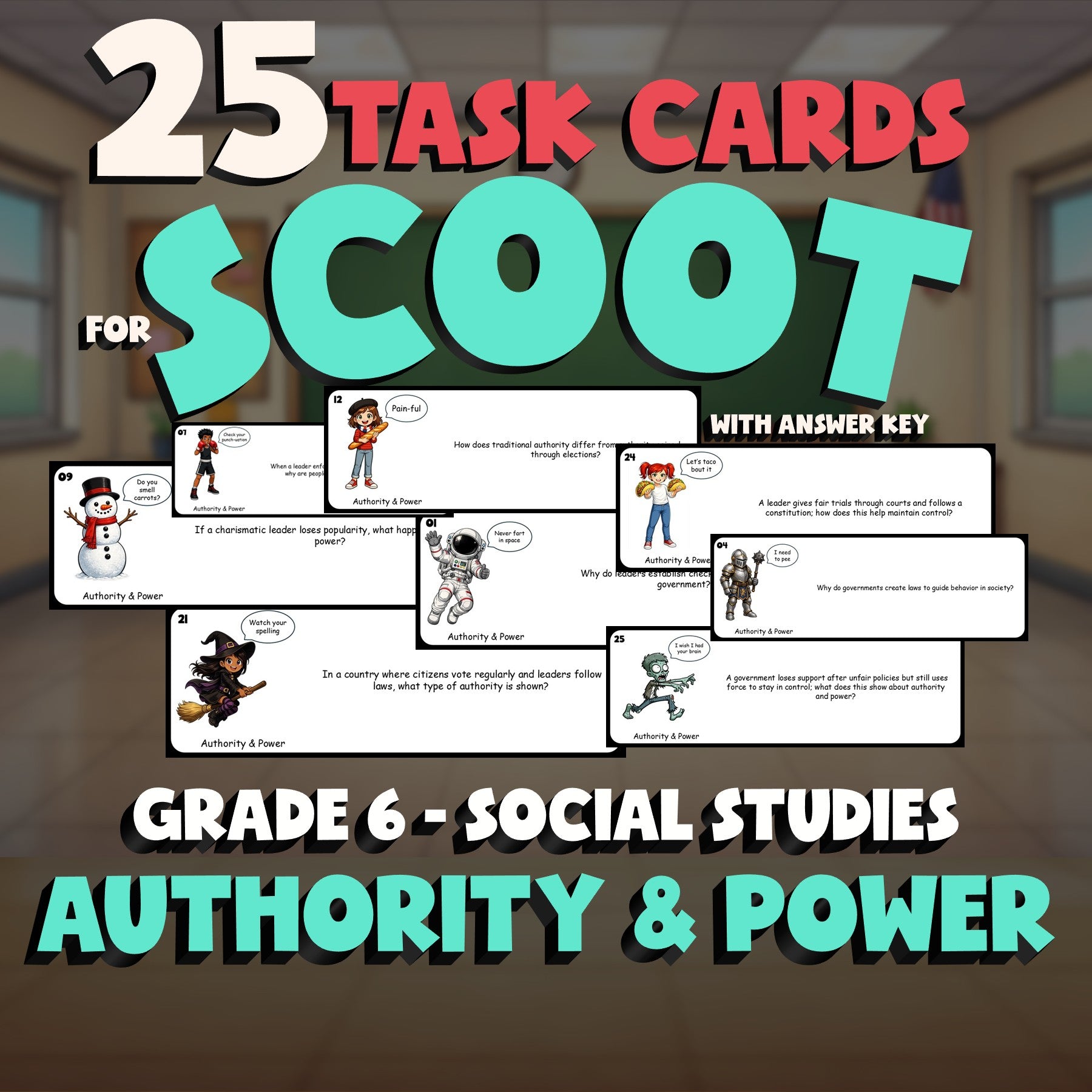 Authority & Power SCOOT TASK CARDS Socials Game - No Prep Grade 6 Review