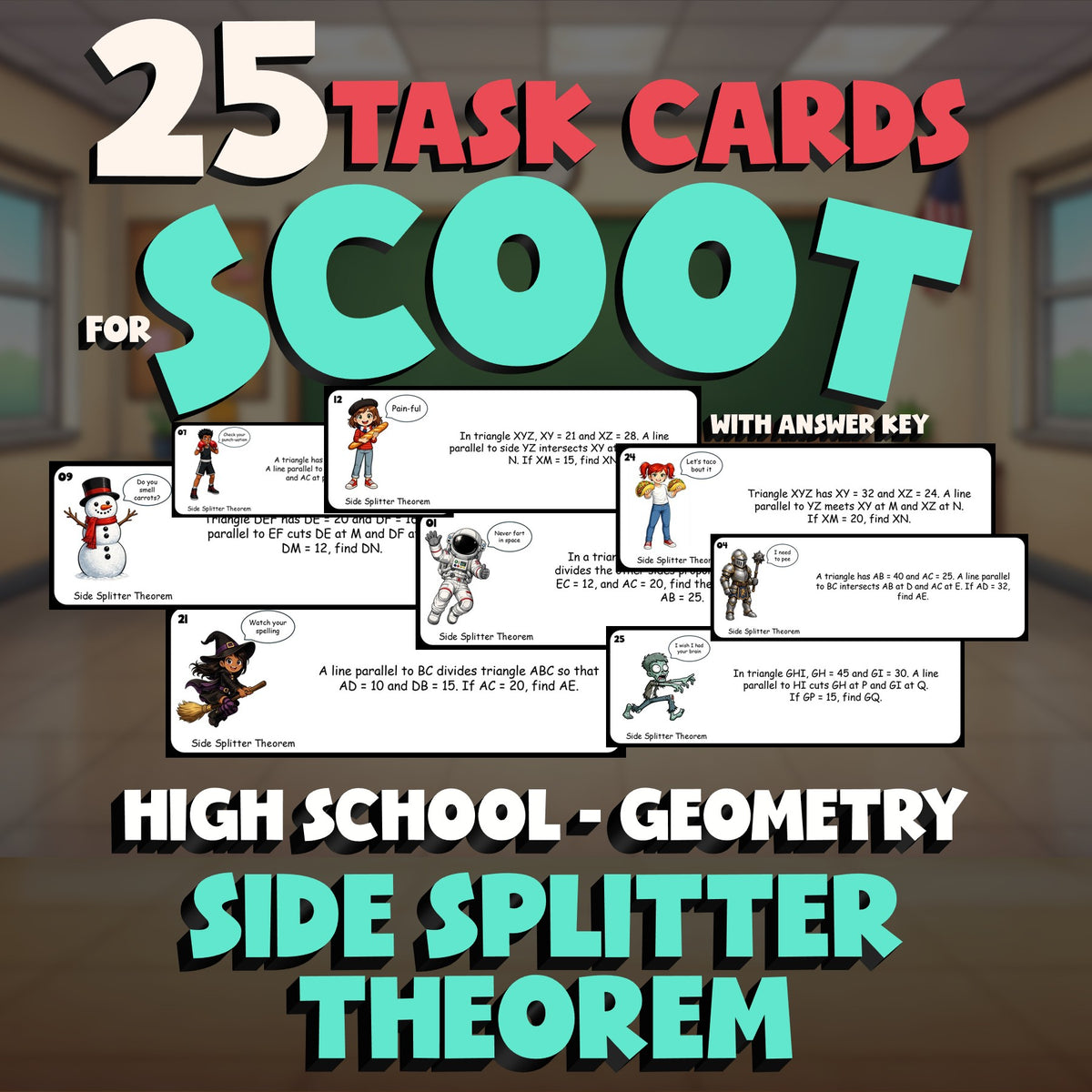 Side Splitter Theorem SCOOT TASK CARDS Math Game - No Prep Geometry Review