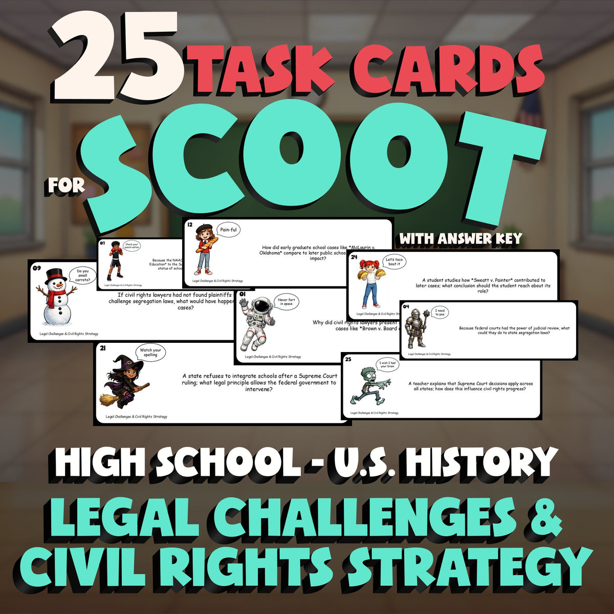 Legal Challenges & Civil Rights Strategy SCOOT TASK CARDS U.S. History Game