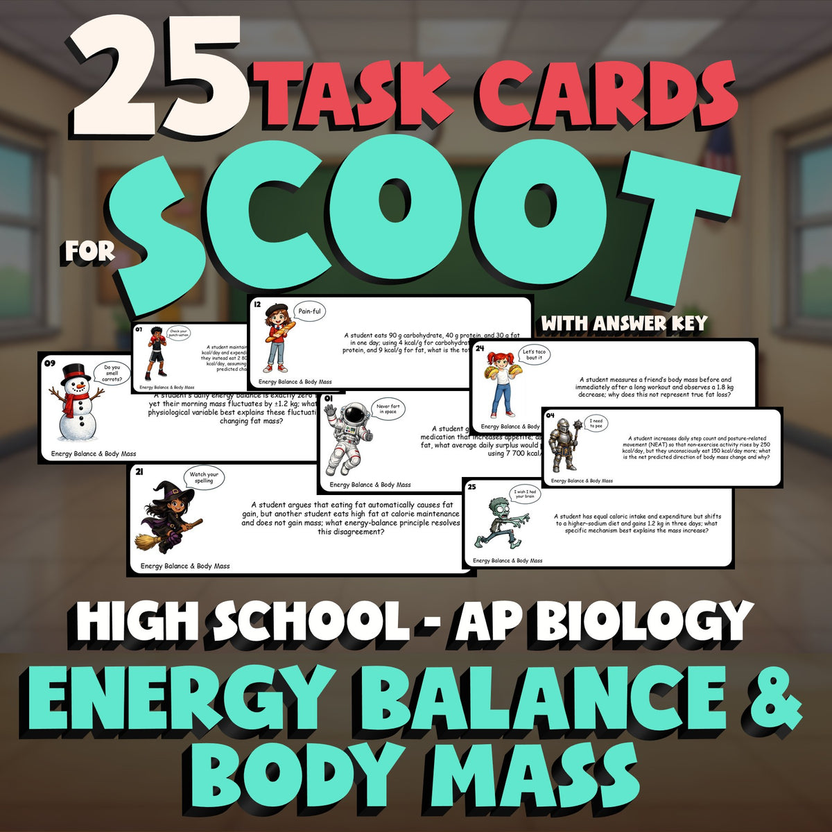 Energy Balance & Body Mass SCOOT TASK CARDS Science Game - No Prep AP Biology