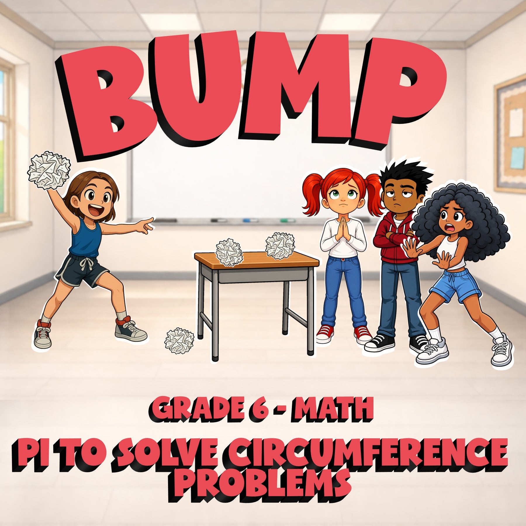Pi to Solve Circumference Problems BUMP Math Game - No Prep Grade 6 Review