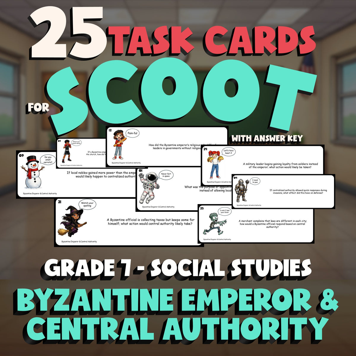 Byzantine Emperor & Central Authority SCOOT TASK CARDS Socials Game - Grade 7