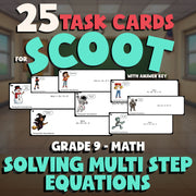 Solving Multi Step Equations SCOOT TASK CARDS Math Game - No Prep Grade 9 Review