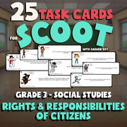 Rights & Responsibilities of Citizens SCOOT TASK CARDS Socials Game - Grade 3