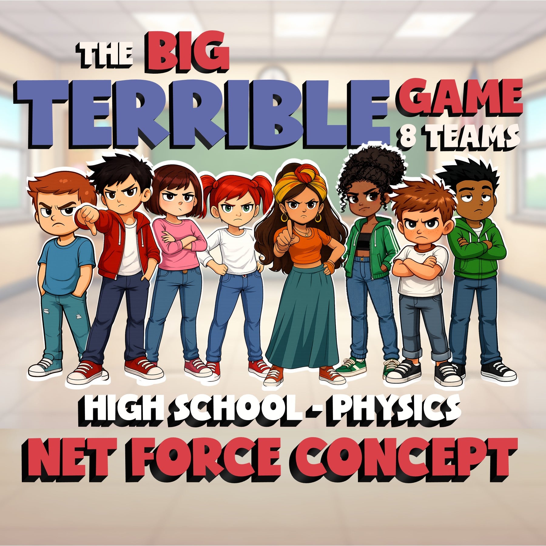 Net Force Concept BIG TERRIBLE GAME - No Prep Physics Science Review Activity