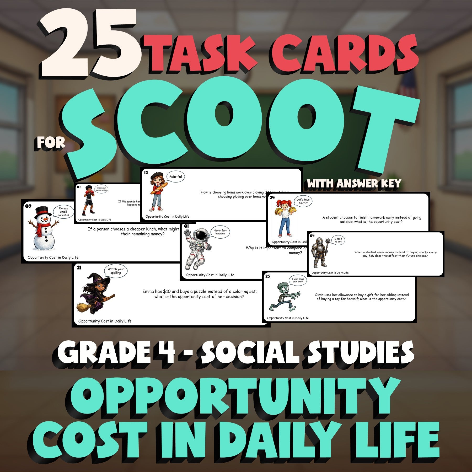 Opportunity Cost in Daily Life SCOOT TASK CARDS Socials Game - No Prep Grade 4