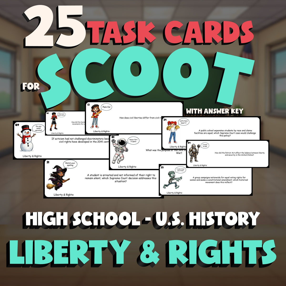 Liberty & Rights SCOOT TASK CARDS U.S. History Game - No Prep Review Activity