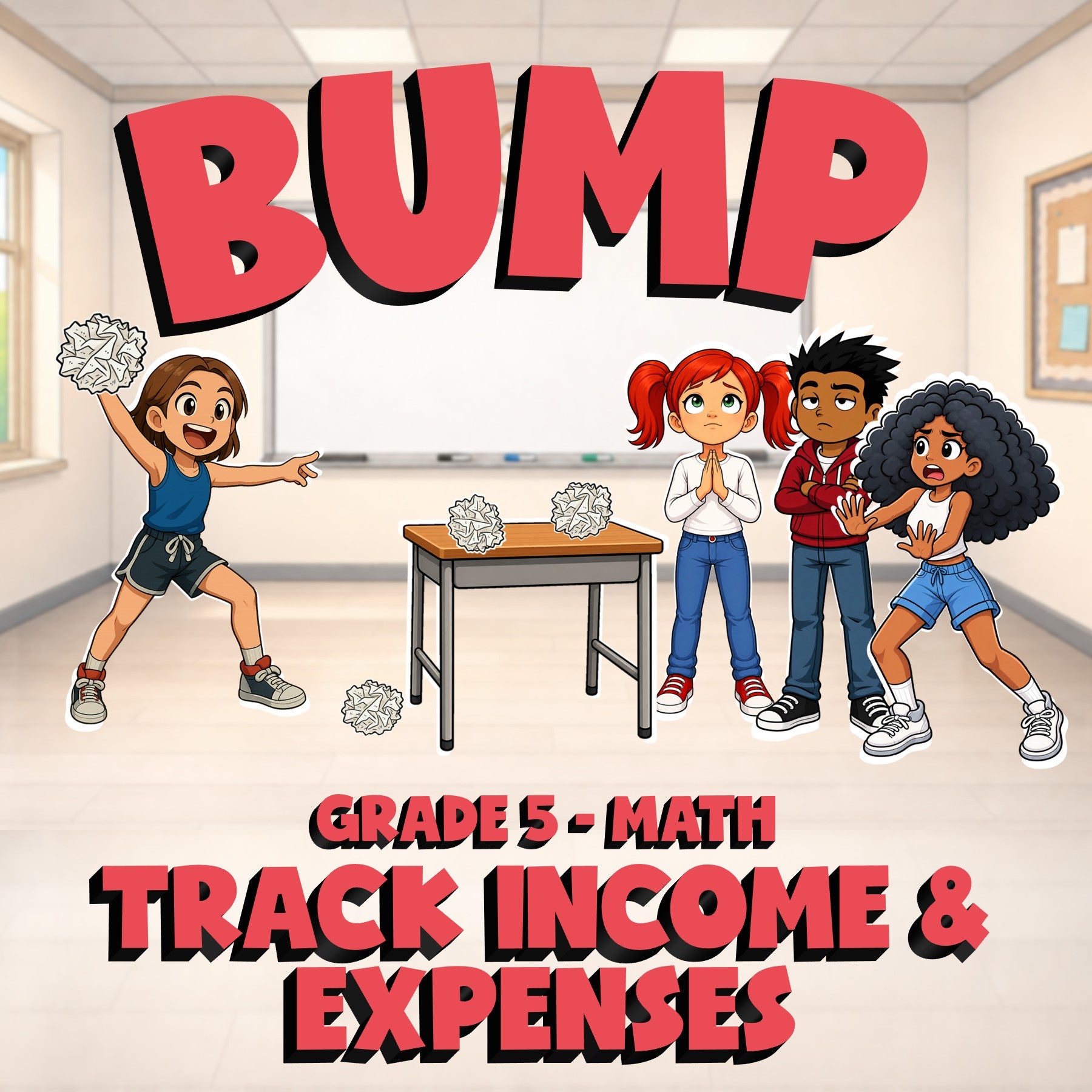 Track Income & Expenses BUMP Math Game - No Prep Grade 5 Review Activity