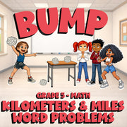 Kilometers & Miles Word Problems BUMP Math Game - No Prep Grade 5 Review