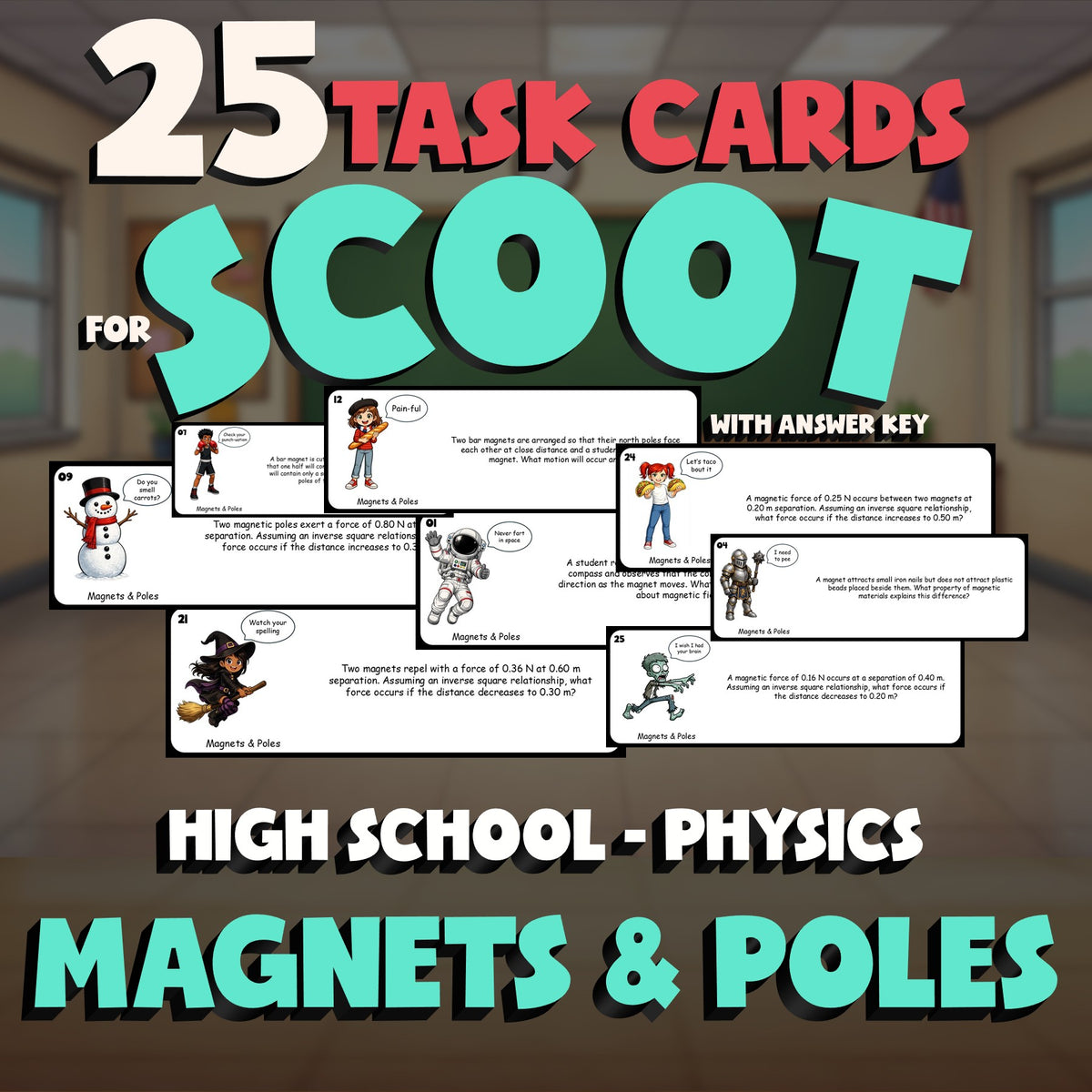 Magnets & Poles SCOOT TASK CARDS Science Game - No Prep Physics Review Activity