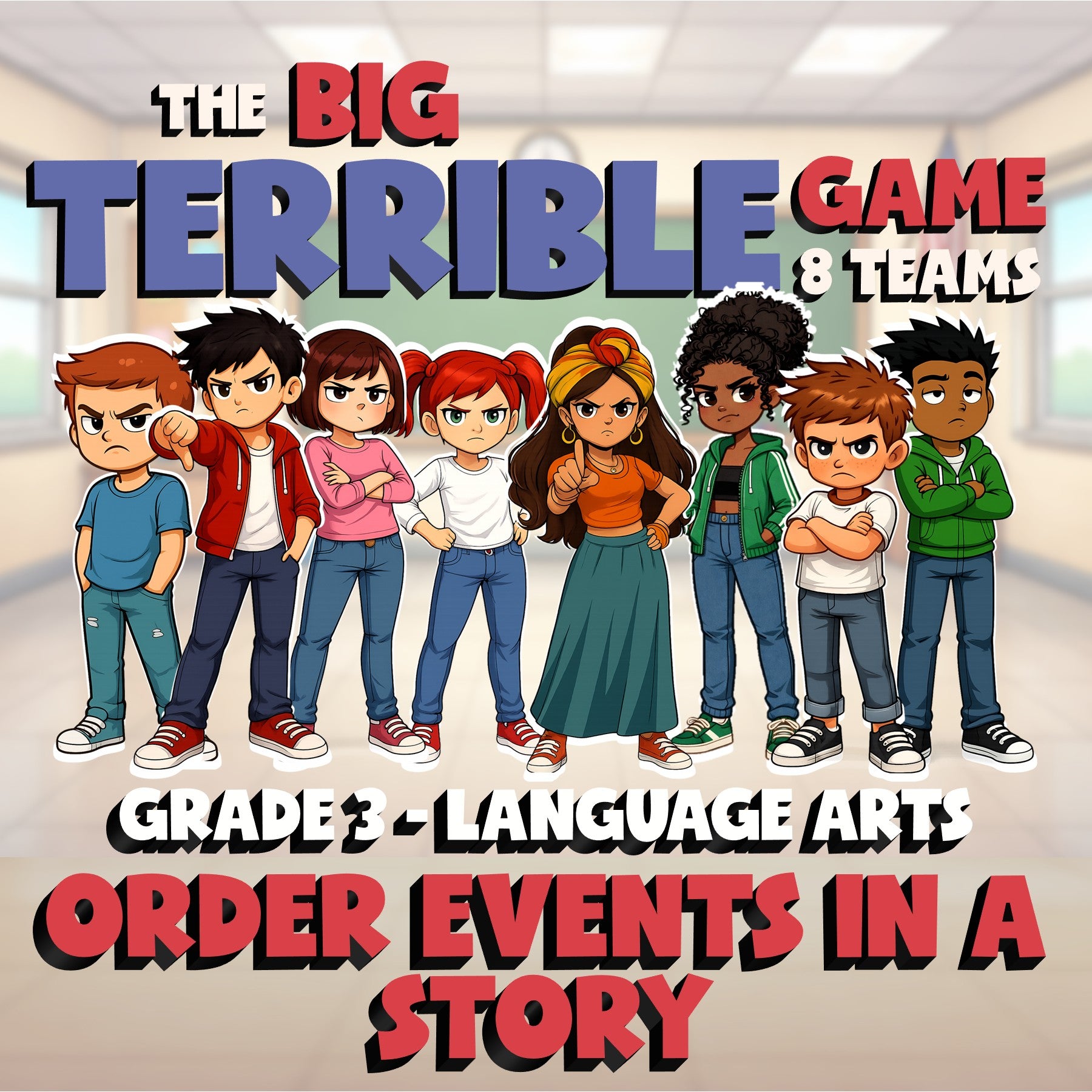 Order Events in a Story BIG TERRIBLE GAME - No Prep Grade 3 ELA Review Activity