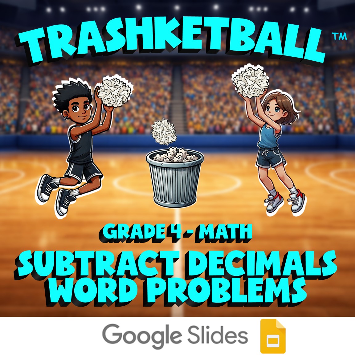 Subtract Decimals Word Problems TRASHKETBALL Math Game - No Prep Grade 4 Review