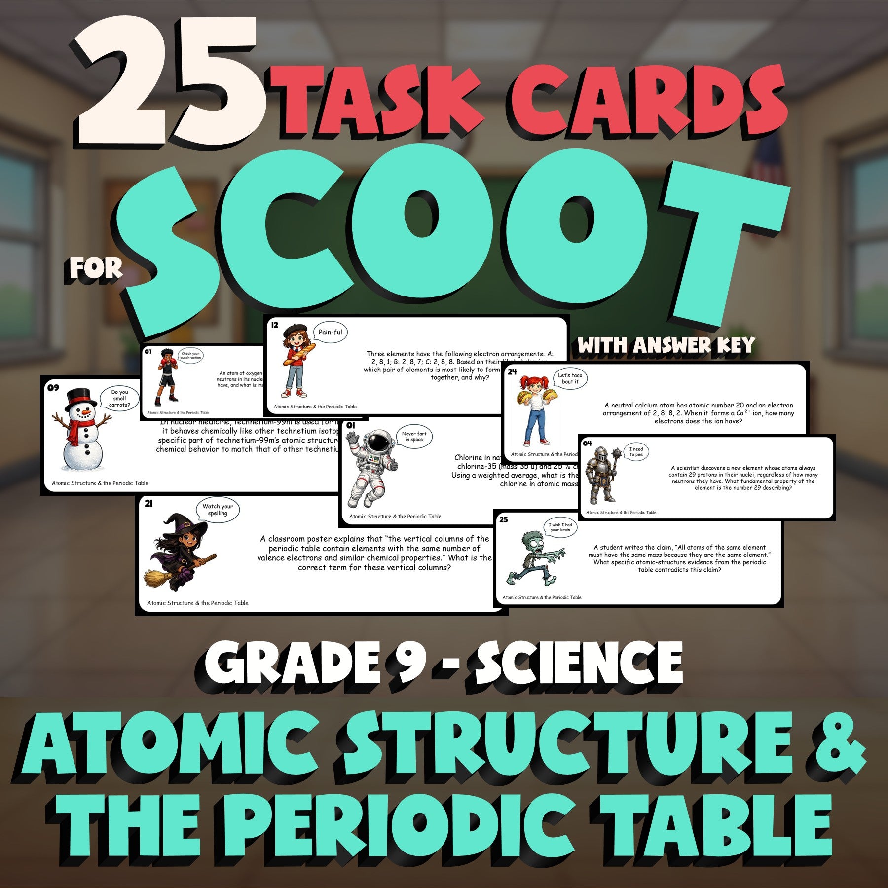 Atomic Structure & the Periodic Table SCOOT TASK CARDS Science Game - Grade 9