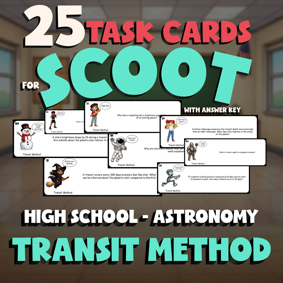 Transit Method SCOOT TASK CARDS Science Game - No Prep Astronomy Review Activity