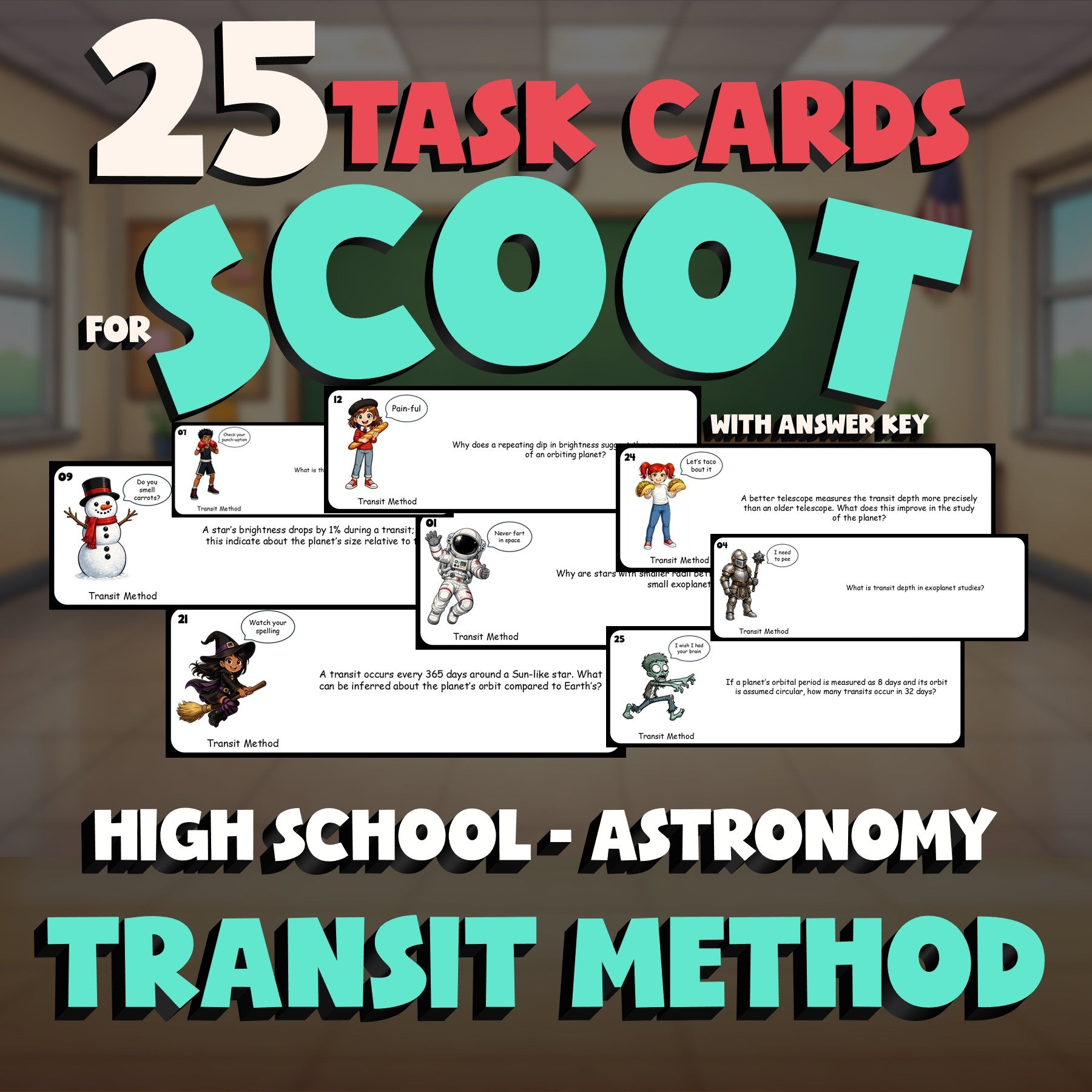 Transit Method SCOOT TASK CARDS Science Game - No Prep Astronomy Review Activity