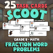 Fraction Word Problems SCOOT TASK CARDS Math Game - No Prep Grade 8 Review