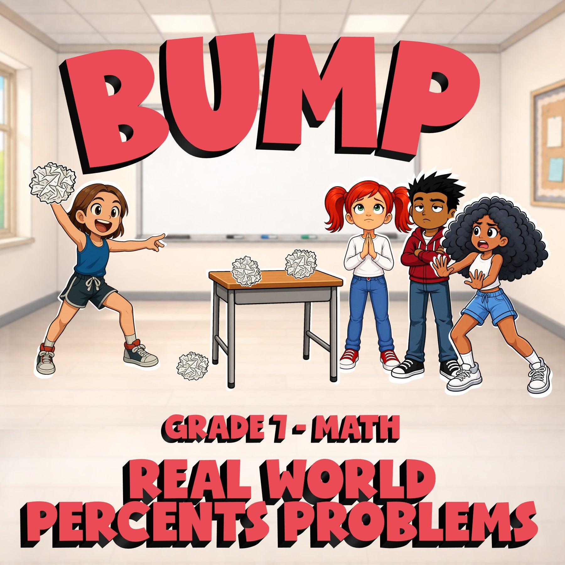 Real World Percents Problems BUMP Math Game - No Prep Grade 7 Review Activity