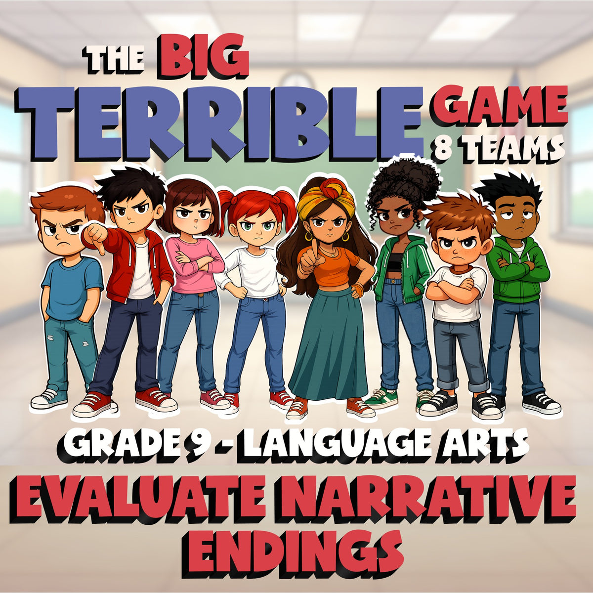 Evaluate Narrative Endings BIG TERRIBLE GAME - No Prep Grade 9 ELA Review