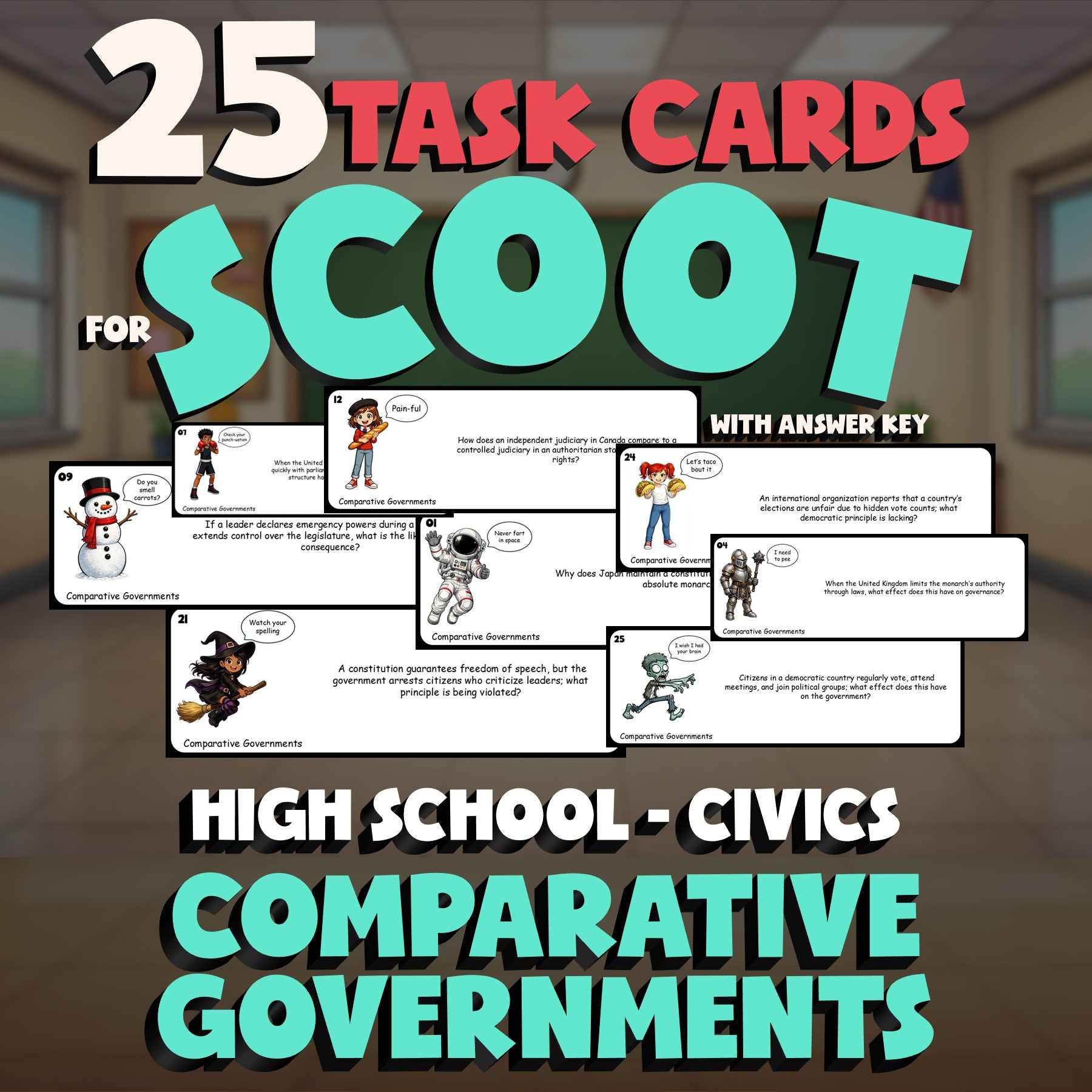 Comparative Governments SCOOT TASK CARDS Civics Game - No Prep Review Activity