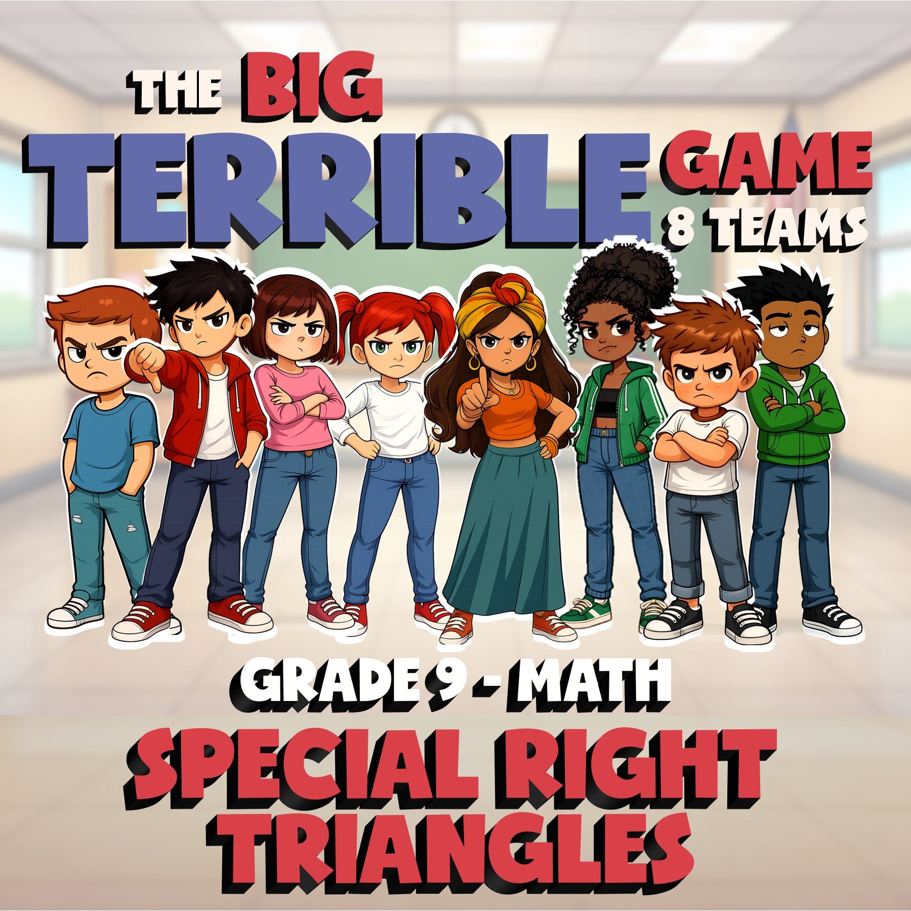 Special Right Triangles BIG TERRIBLE GAME - No Prep Grade 9 Math Review Activity