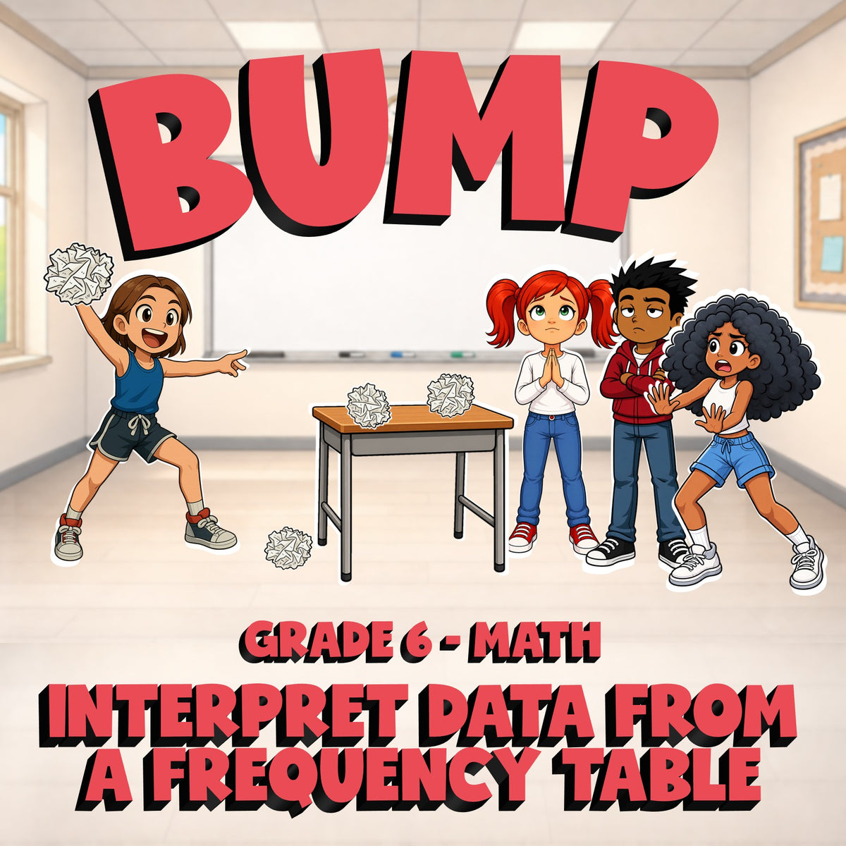 Interpret Data from a Frequency Table BUMP Math Game - No Prep Grade 6 Review