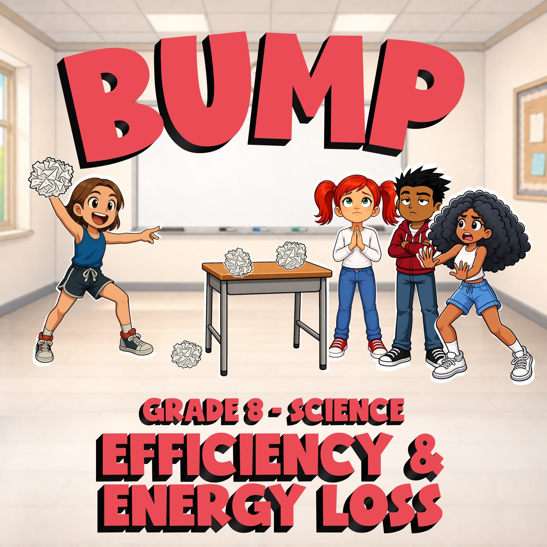 Efficiency & Energy Loss BUMP Science Game - No Prep Grade 8 Review Activity