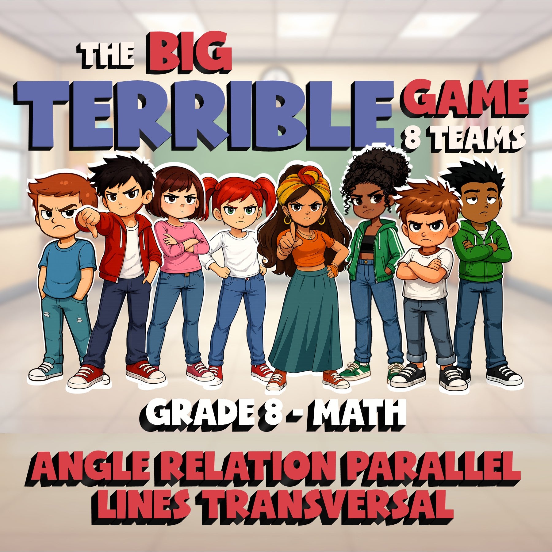 Angle Relation Parallel Lines Transversal BIG TERRIBLE GAME - Grade 8 Math