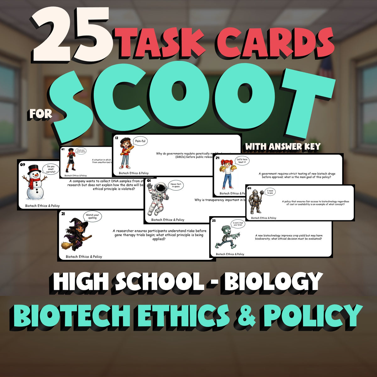 Biotech Ethics & Policy SCOOT TASK CARDS Science Game - No Prep Biology Review