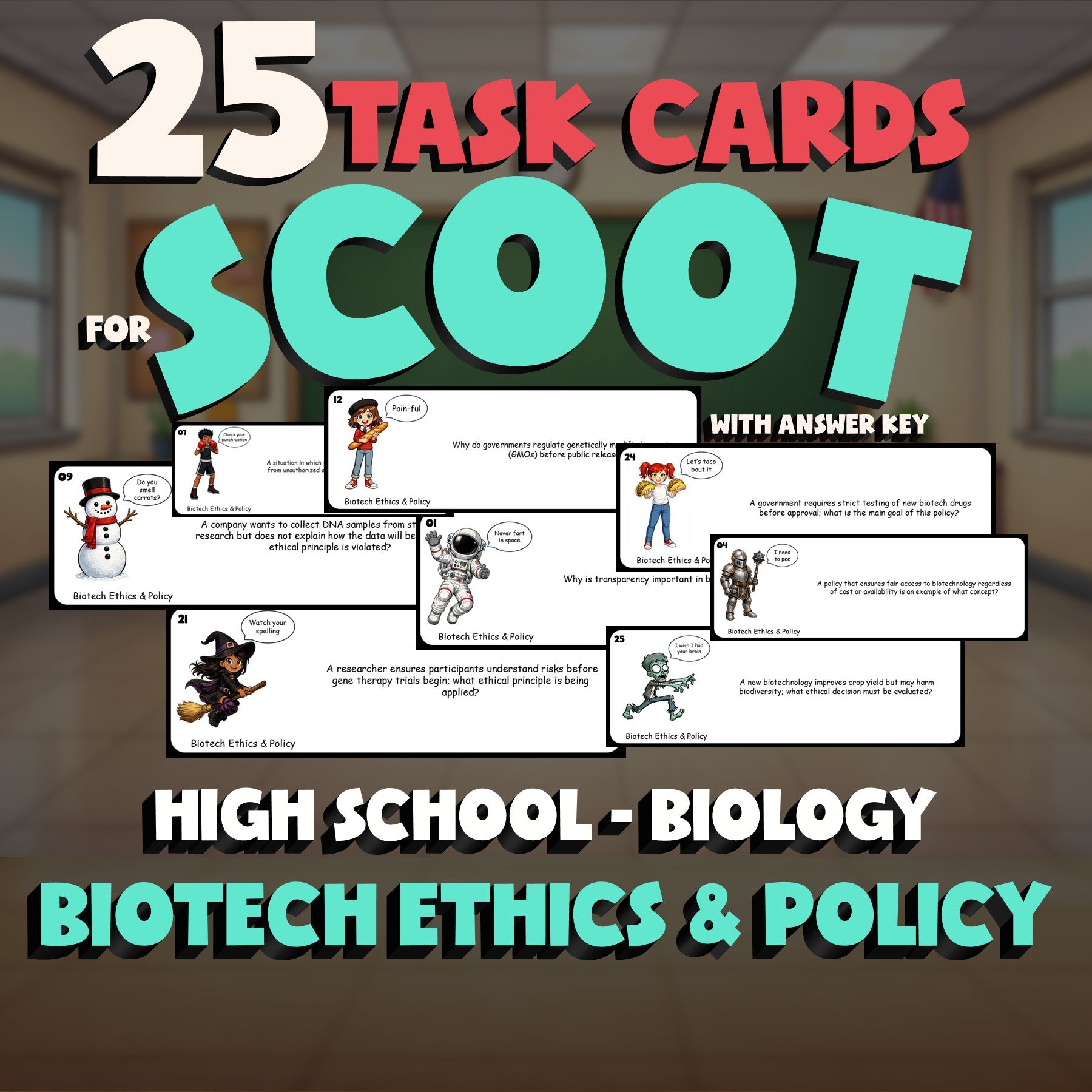 Biotech Ethics & Policy SCOOT TASK CARDS Science Game - No Prep Biology Review