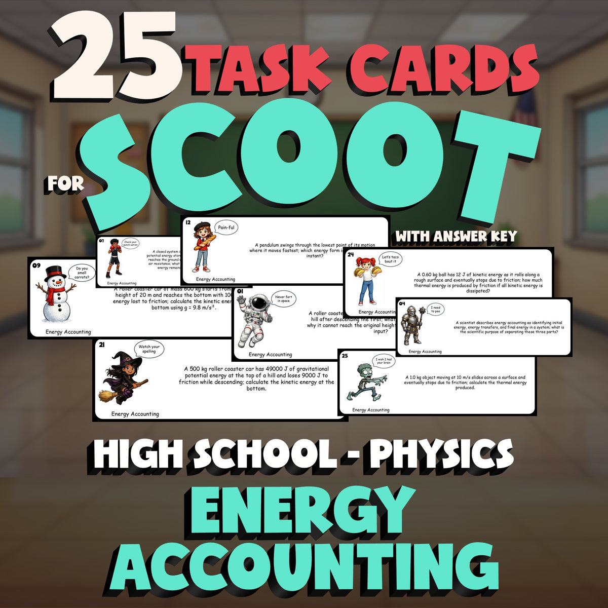 Energy Accounting SCOOT TASK CARDS Science Game - No Prep Physics Review